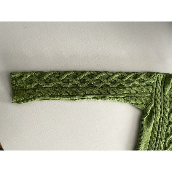 Inis Crafts Sz S Cable Knit Sweater Green Merino Wool Fisherman Ireland Cottage - Picture 6 of 10